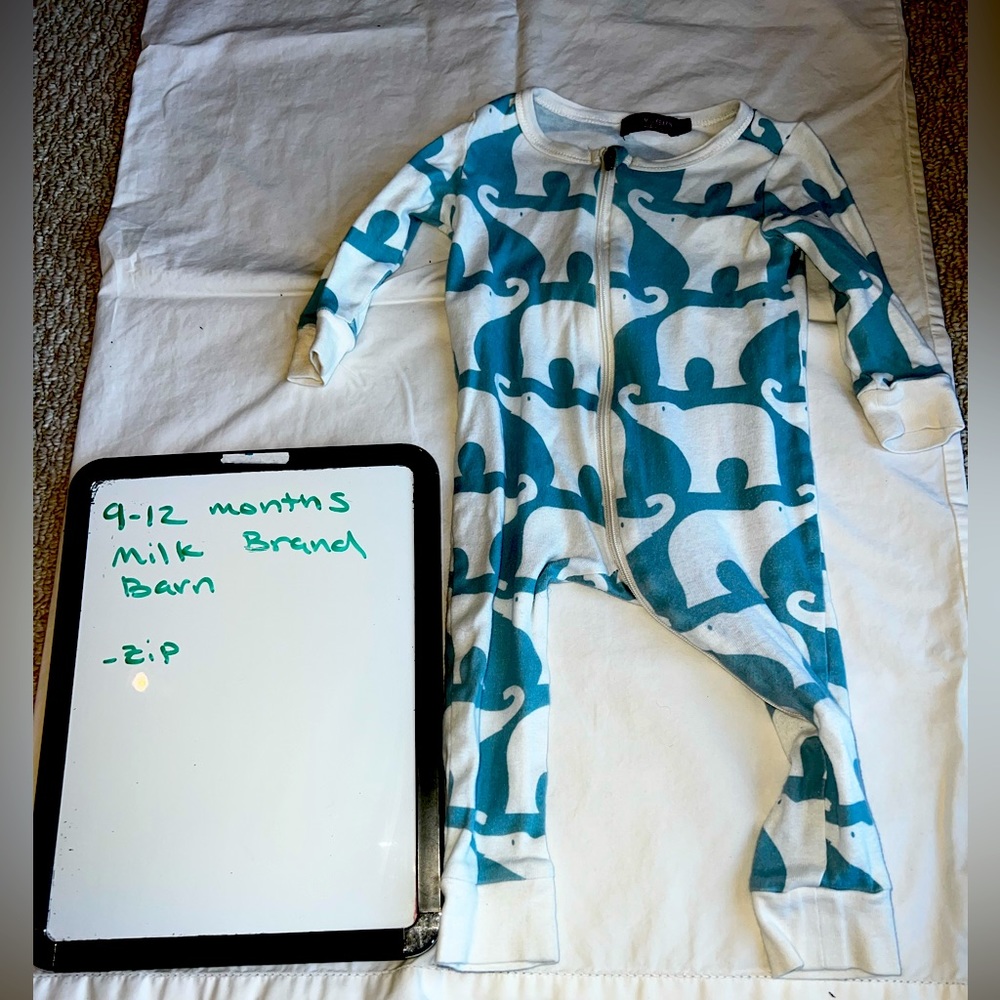 Milk Barn Baby Onesie Zip Elephant Print Organic Cotton